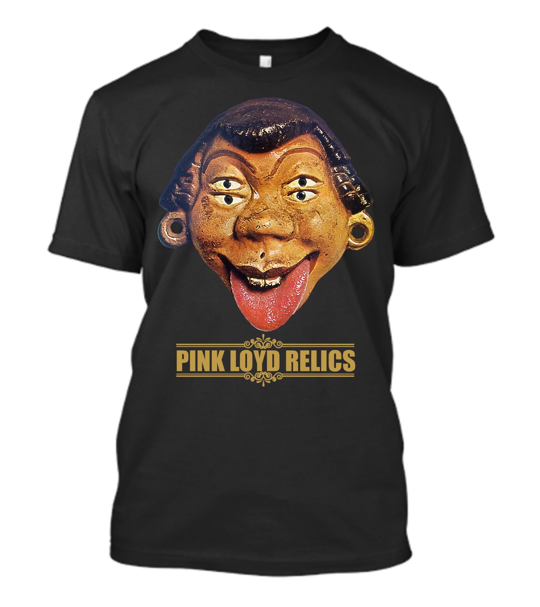 Pink Loyd Relics Four-Eyed Statue Face With Earrings And Tongue Out T-Shirt