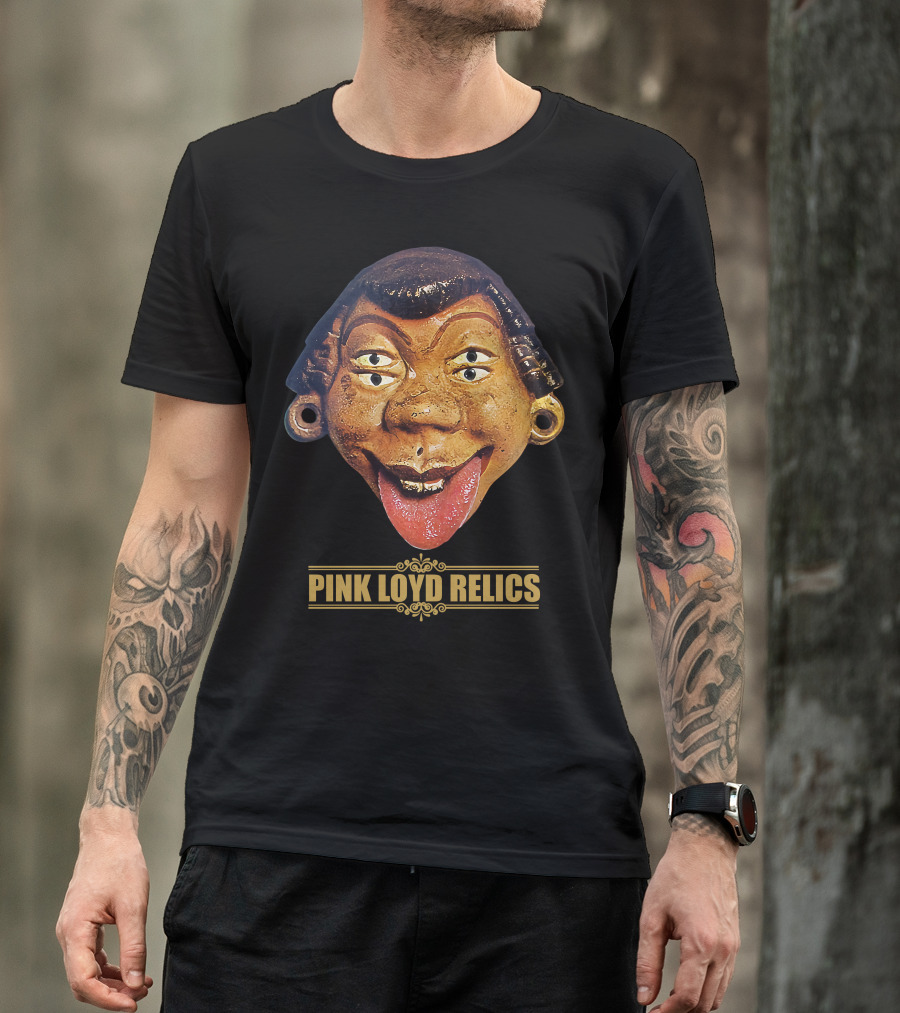 Pink Loyd Relics Four-Eyed Statue Face With Earrings And Tongue Out T-Shirt