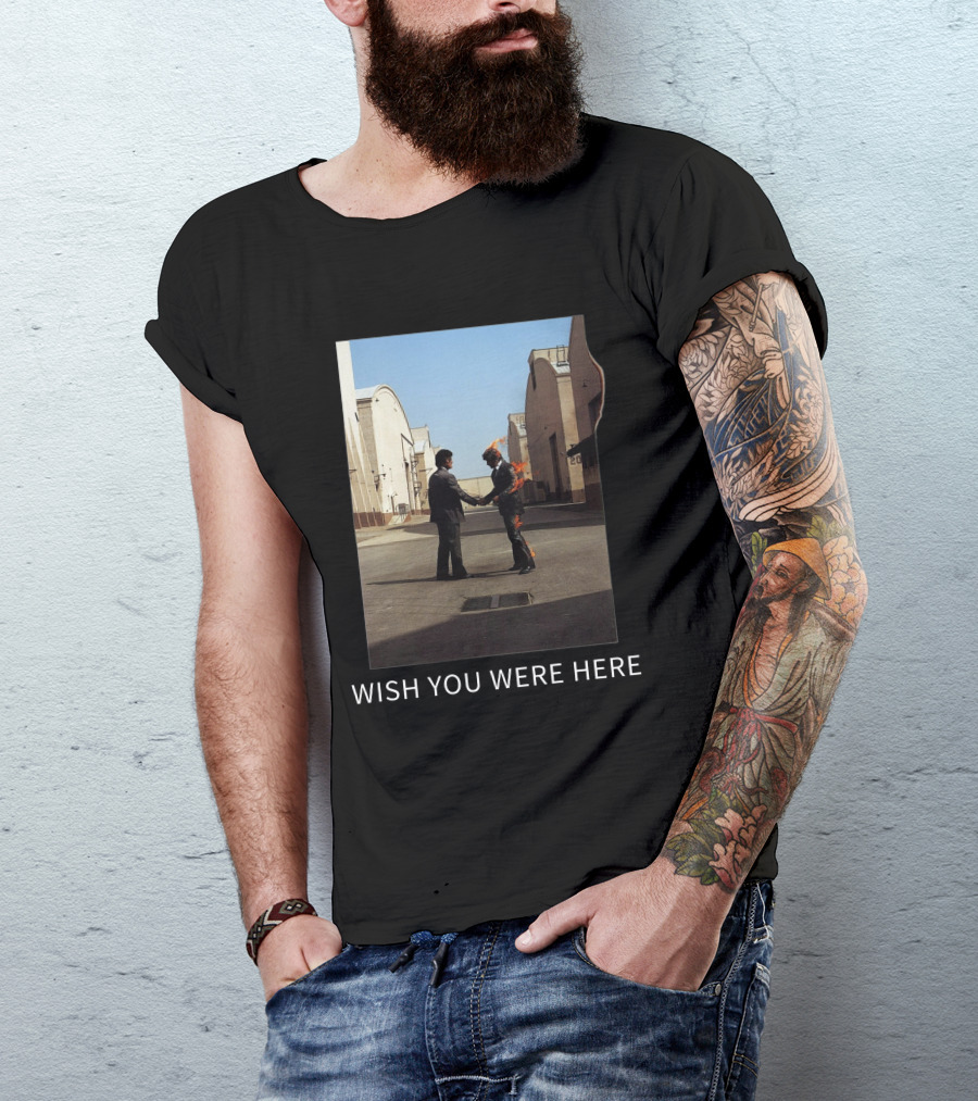 Wish You Were Here Album Cover Iconic Handshake Flame Scene T-Shirt