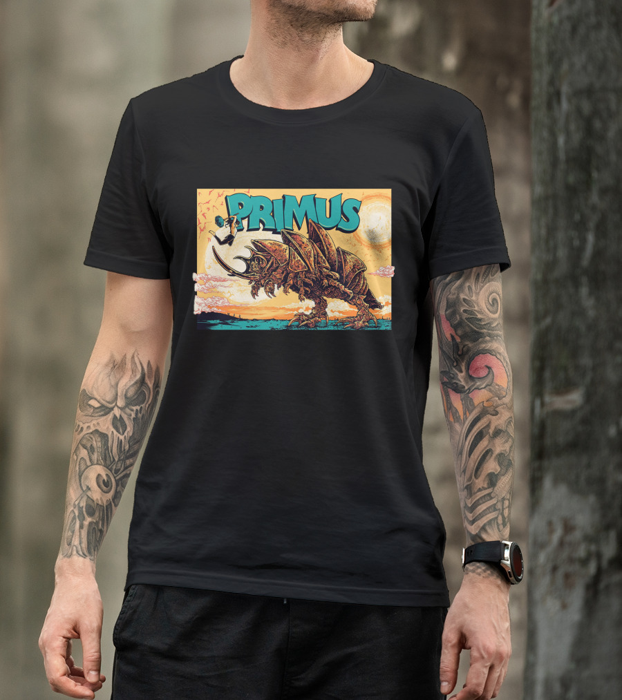 Primus Giant Insect Soldier With Suitcase Walking Into Sun T-Shirt