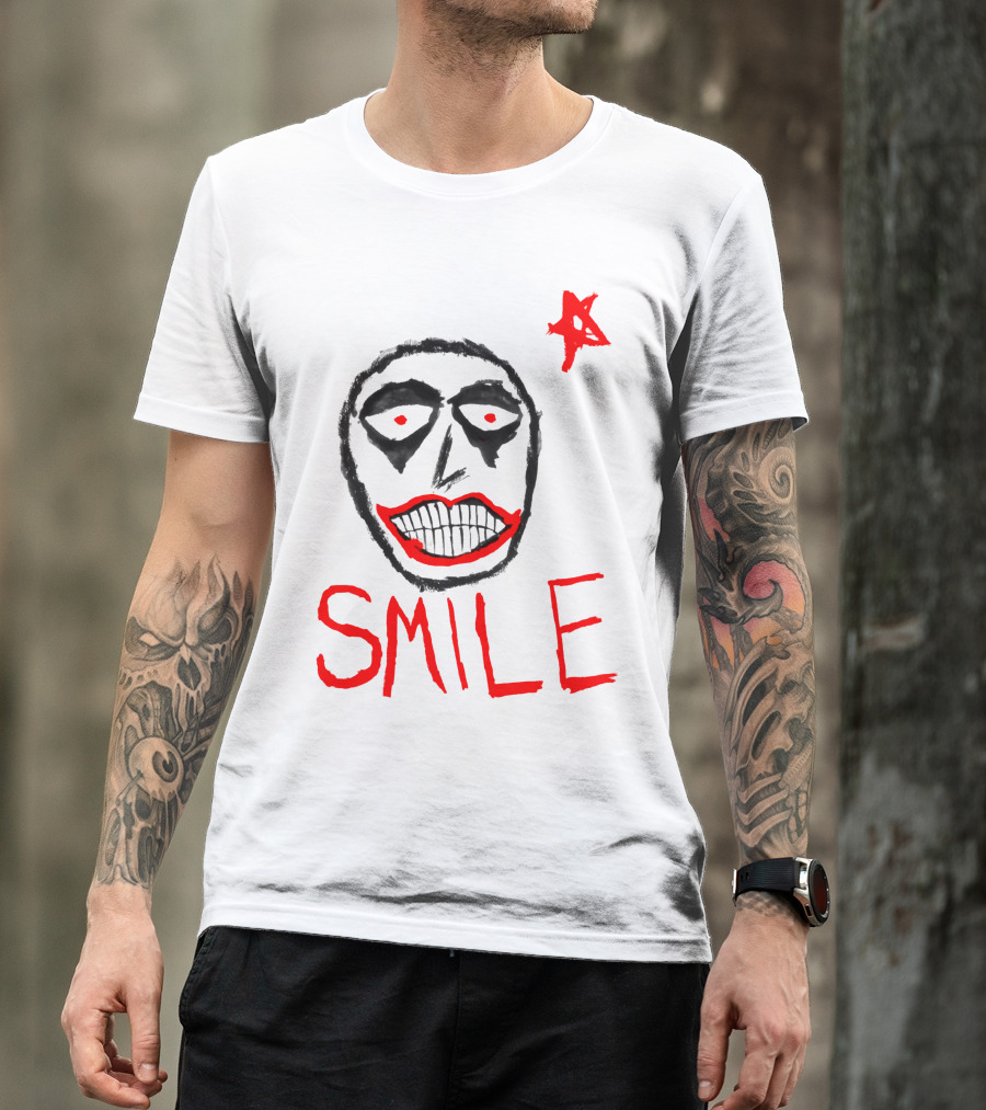 Smile Face Drawing With Red Star T-Shirt
