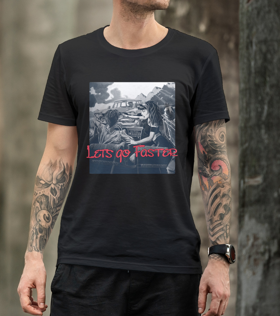 Lets Go Faster Vintage Car Scene T-Shirt