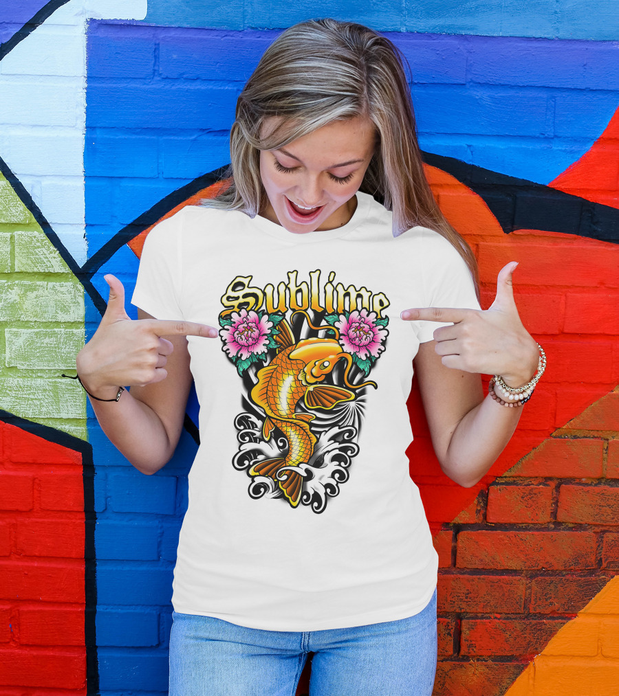 Sublime Koi Fish With Floral Waves T-Shirt