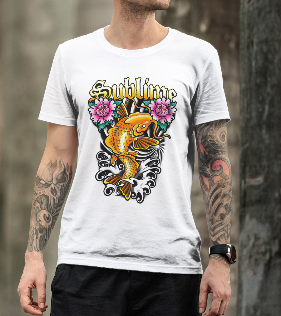 Sublime Koi Fish With Floral Waves T-Shirt