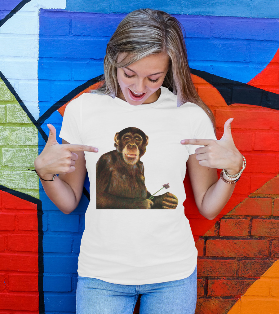 Chimpanzee Holding Purple Flower T-Shirt