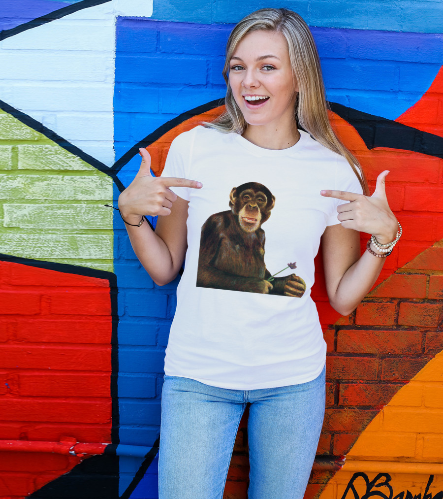 Chimpanzee Holding Purple Flower T-Shirt