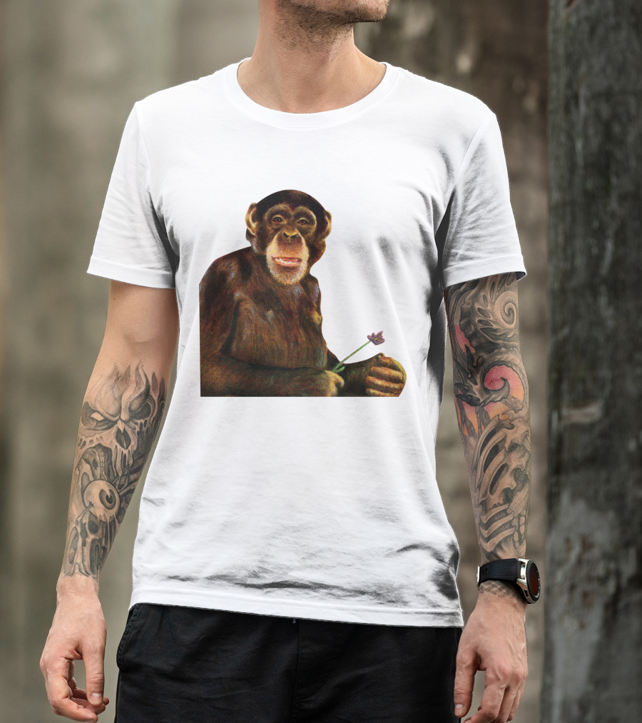 Chimpanzee Holding Purple Flower T-Shirt