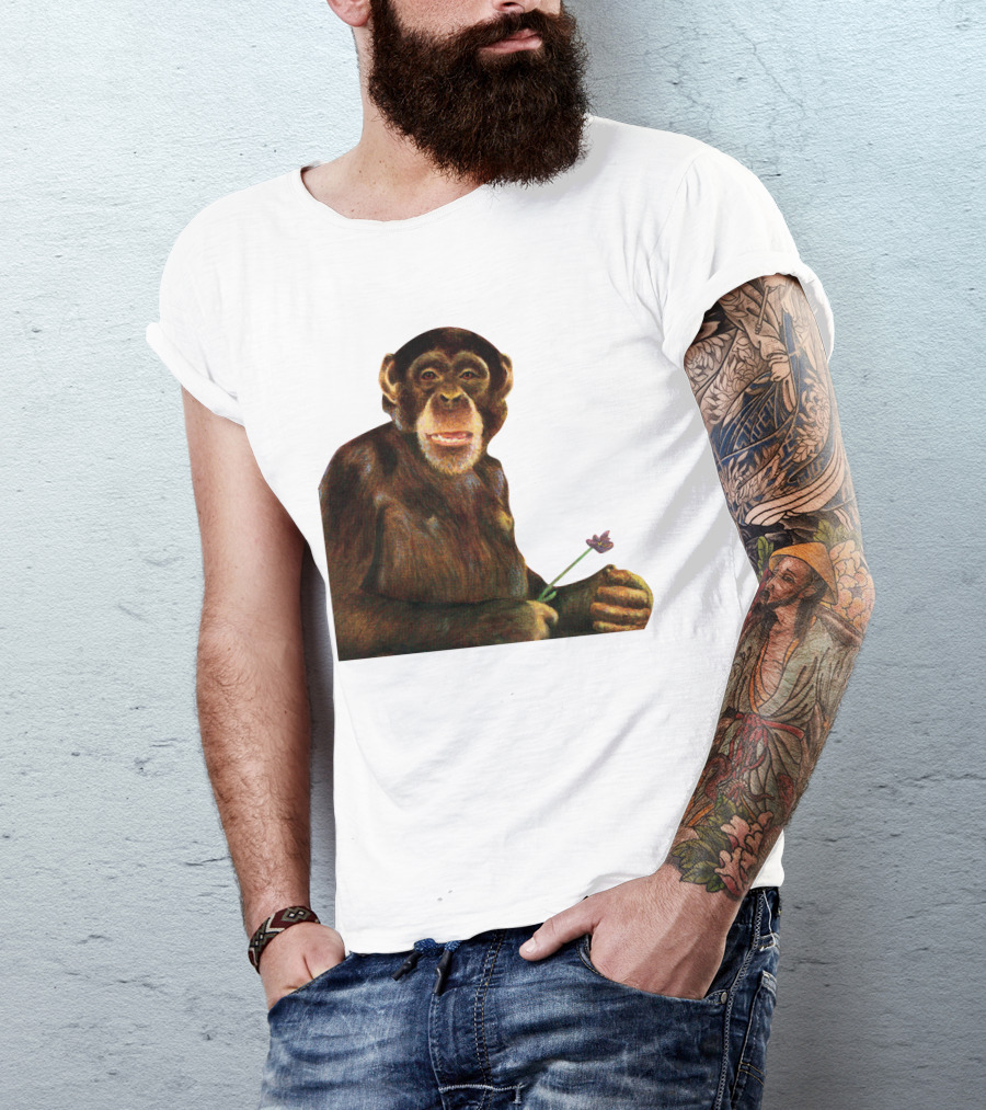 Chimpanzee Holding Purple Flower T-Shirt
