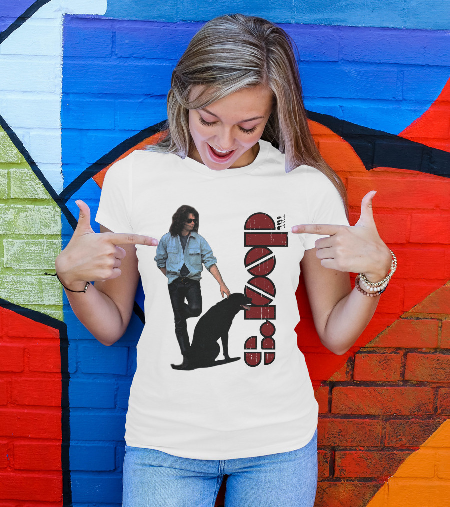 Jim Morrison Style With Dog And Retro Script T-Shirt