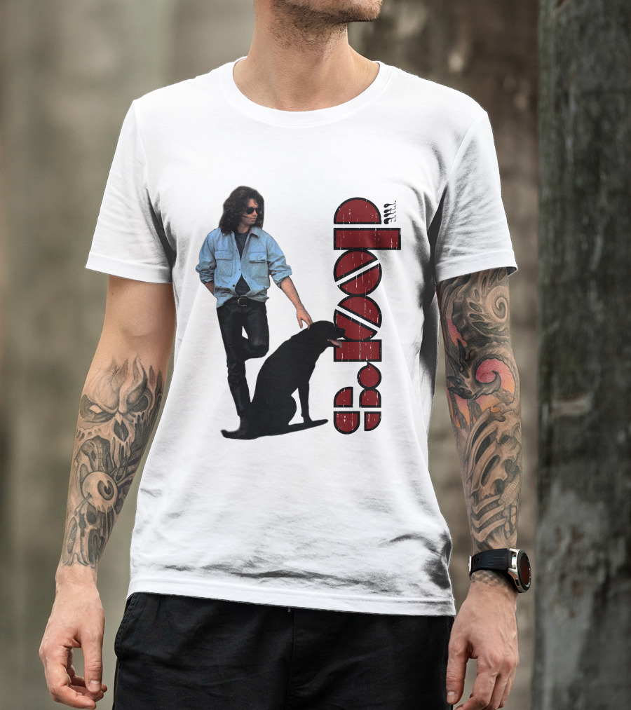Jim Morrison Style With Dog And Retro Script T-Shirt