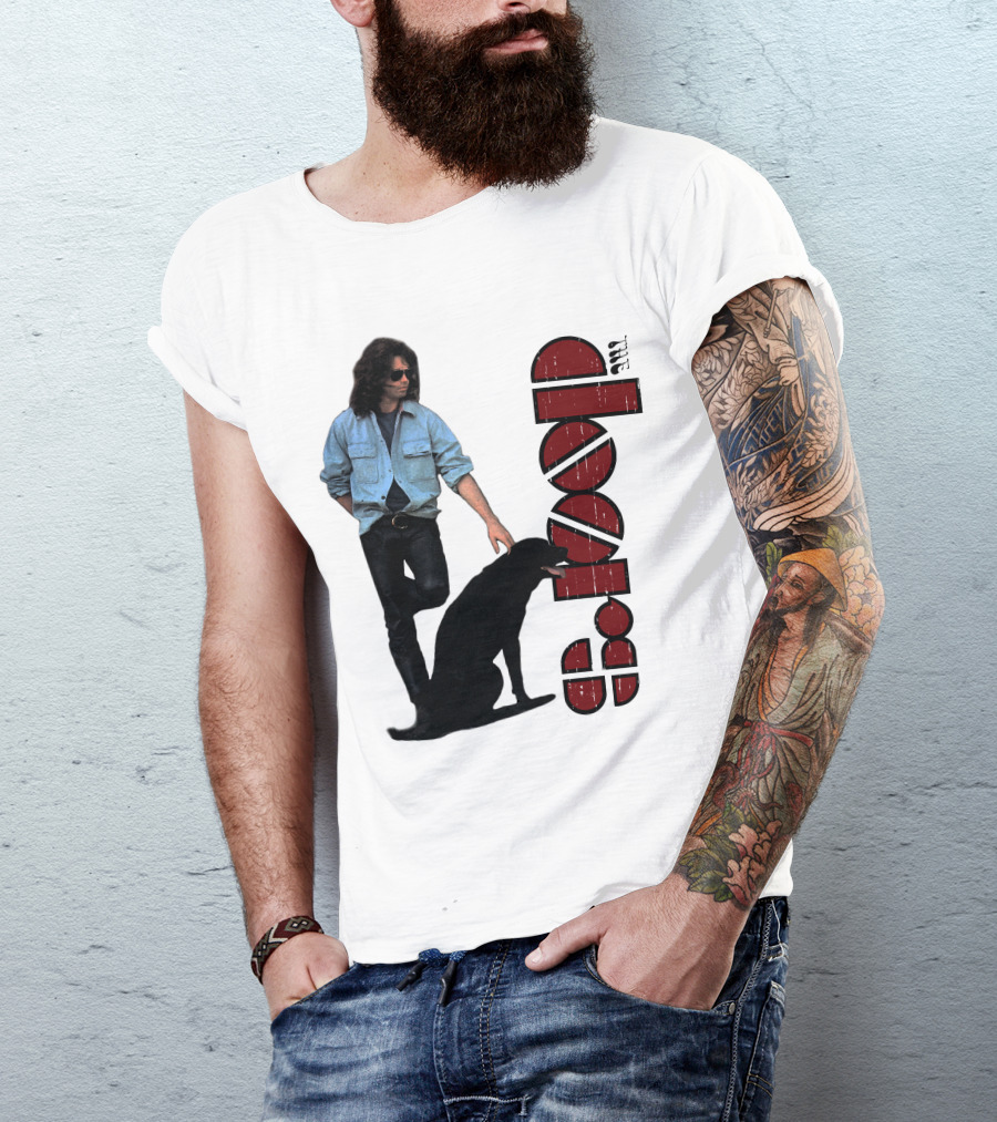 Jim Morrison Style With Dog And Retro Script T-Shirt