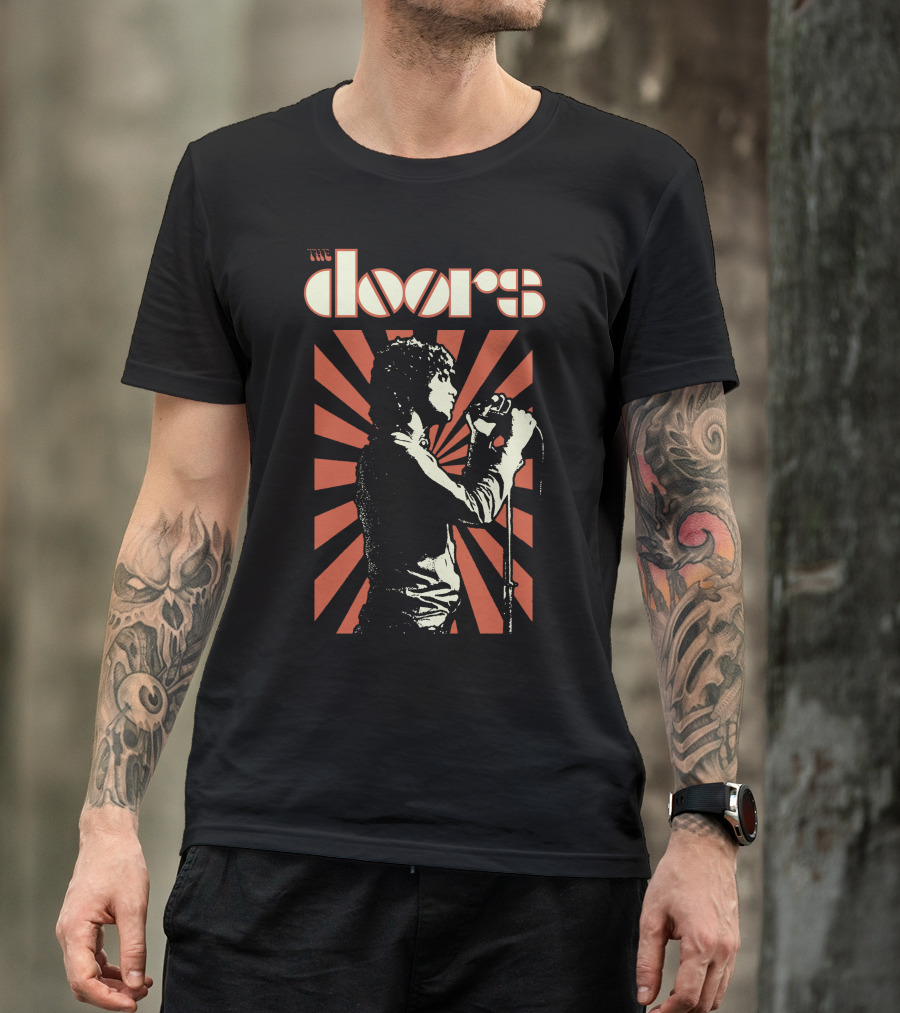 The Doors Psychedelic Band Graphic With Orange And Black Vintage Style T-Shirt