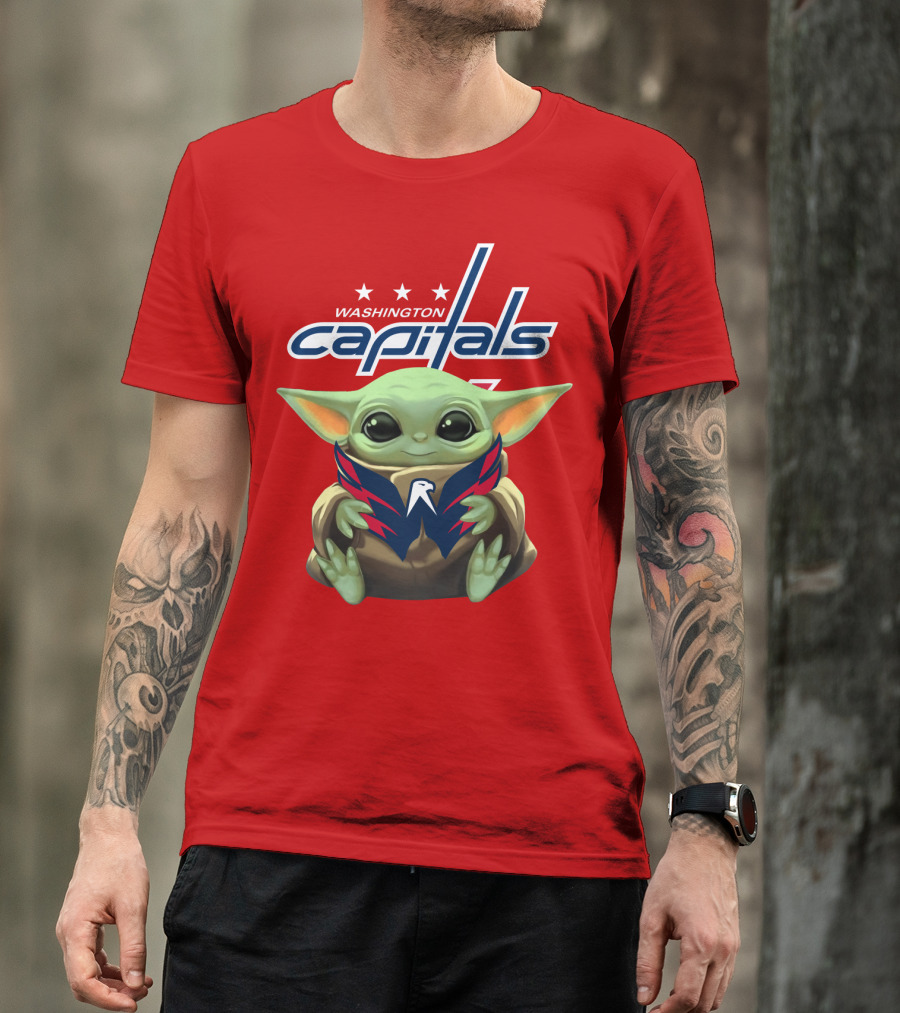 Washington Capitals Baby Yoda NHL Hockey Mandalorian Crossover T-Shirt