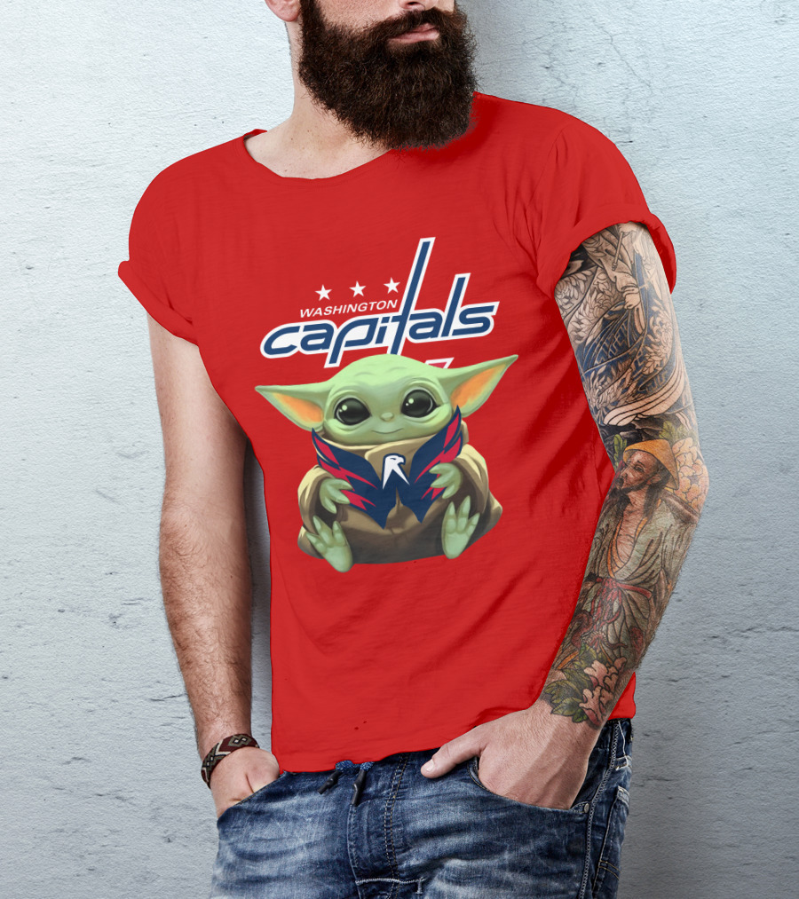 Washington Capitals Baby Yoda NHL Hockey Mandalorian Crossover T-Shirt