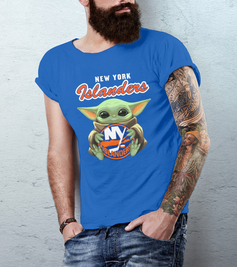 New York Islanders Baby Yoda Holding NY Islanders T-Shirt