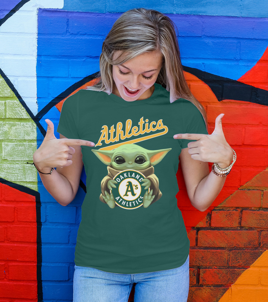 Oakland Athletics Baby Yoda Holding T-Shirt