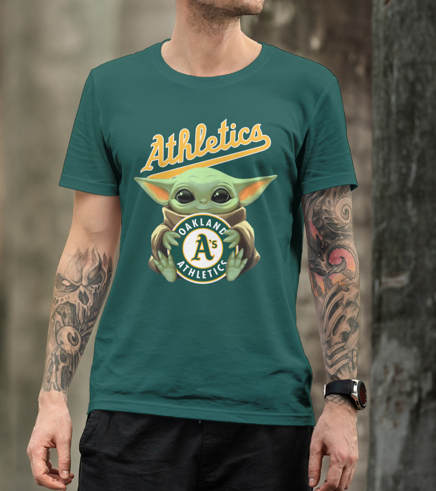 Oakland Athletics Baby Yoda Holding T-Shirt