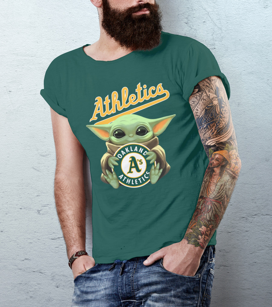 Oakland Athletics Baby Yoda Holding T-Shirt