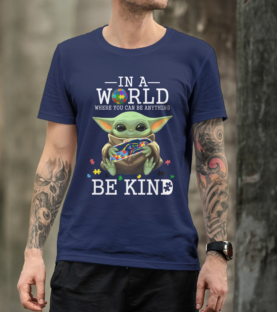IN A World Where You Can Be Anything Be Kind Baby Yoda Autism Seahawks T-Shirt