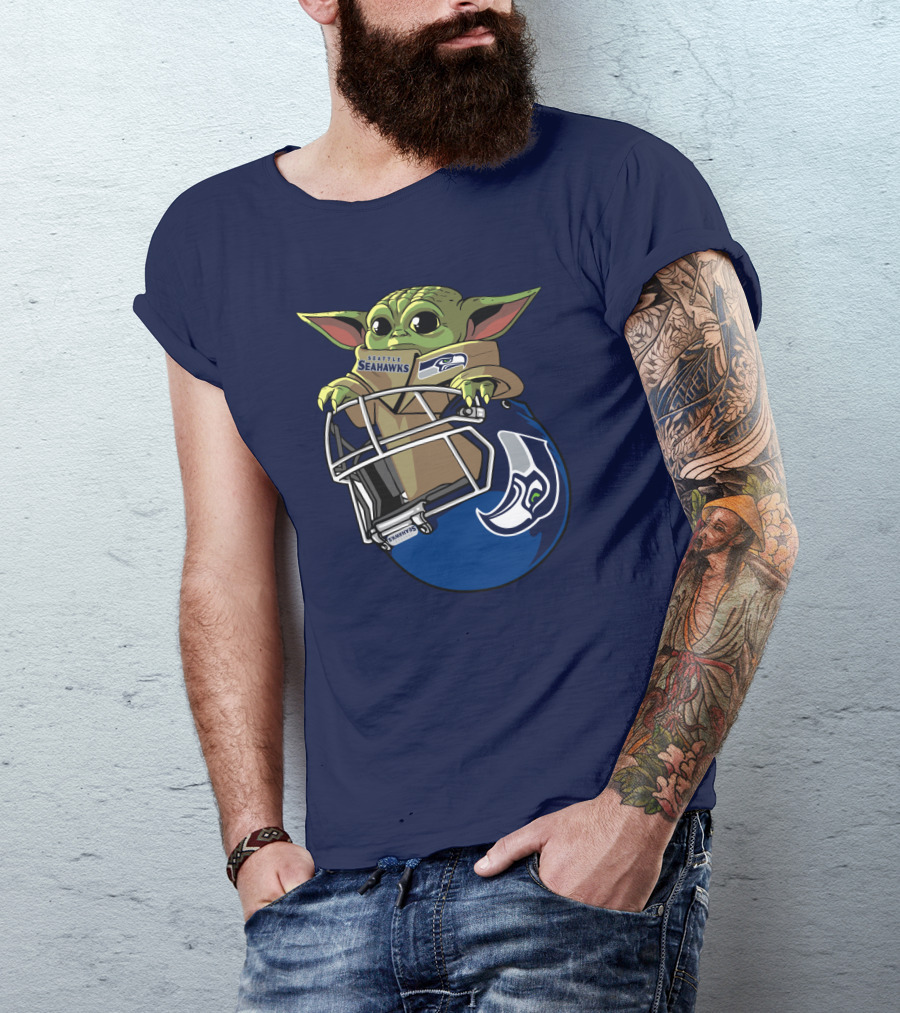 Seattle Seahawks Baby Yoda Helmet Fan T-Shirt