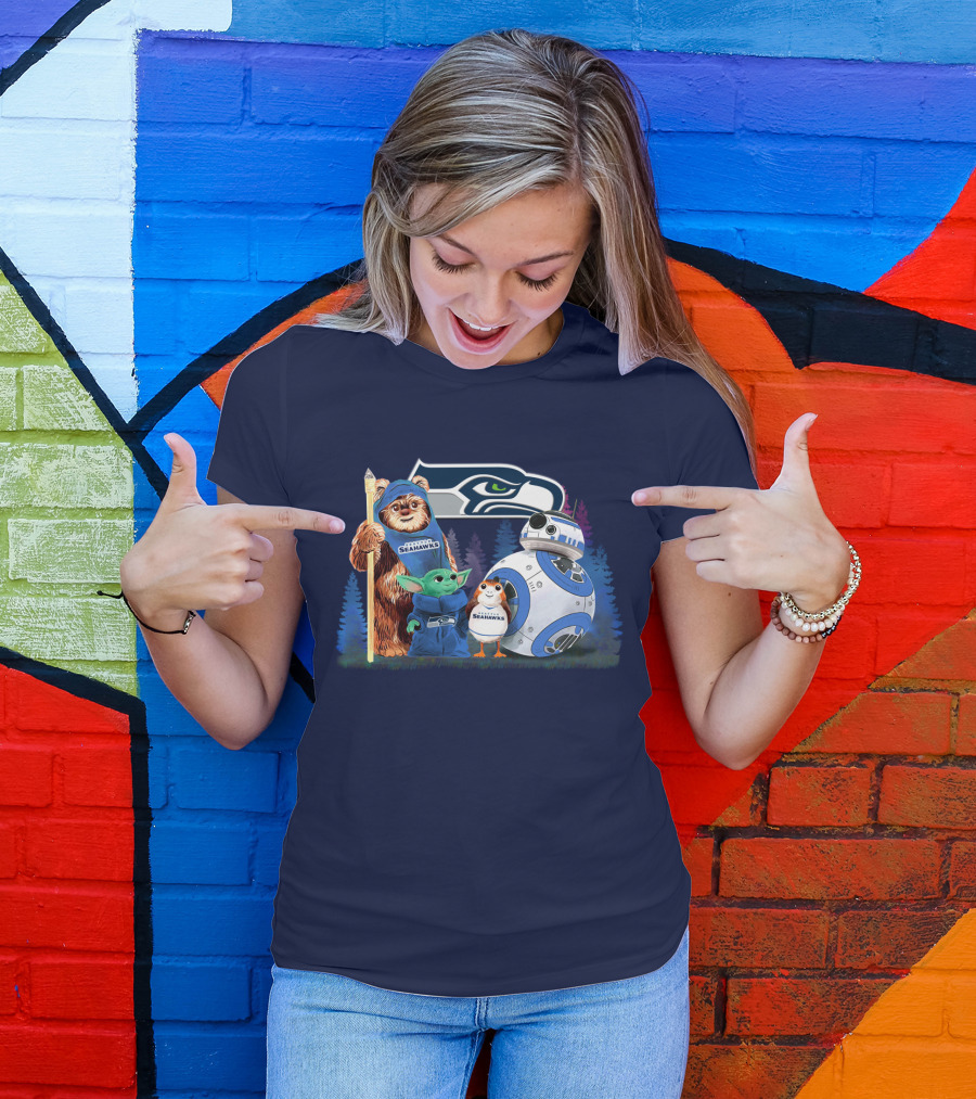 Star Wars Seahawks Ewok Baby Yoda BB-8 Porg Team T-Shirt