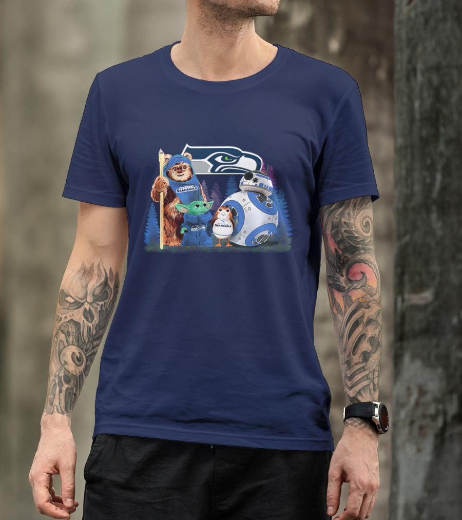 Star Wars Seahawks Ewok Baby Yoda BB-8 Porg Team T-Shirt