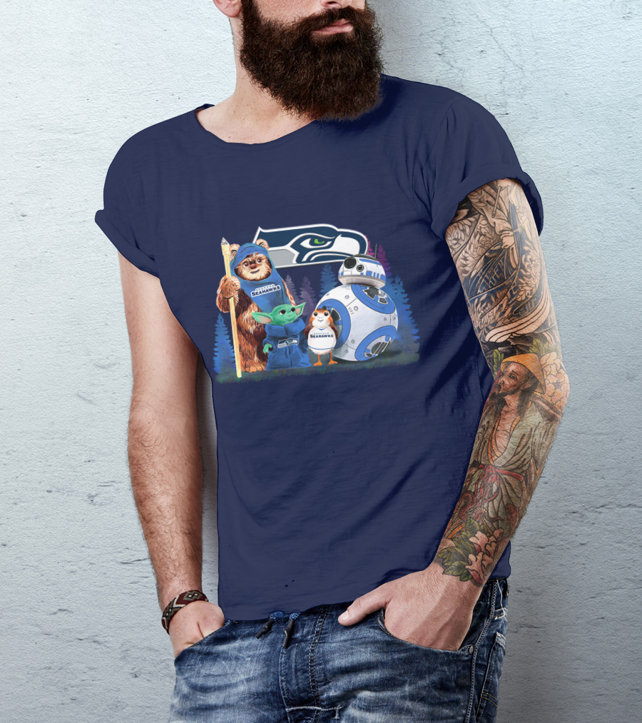Star Wars Seahawks Ewok Baby Yoda BB-8 Porg Team T-Shirt