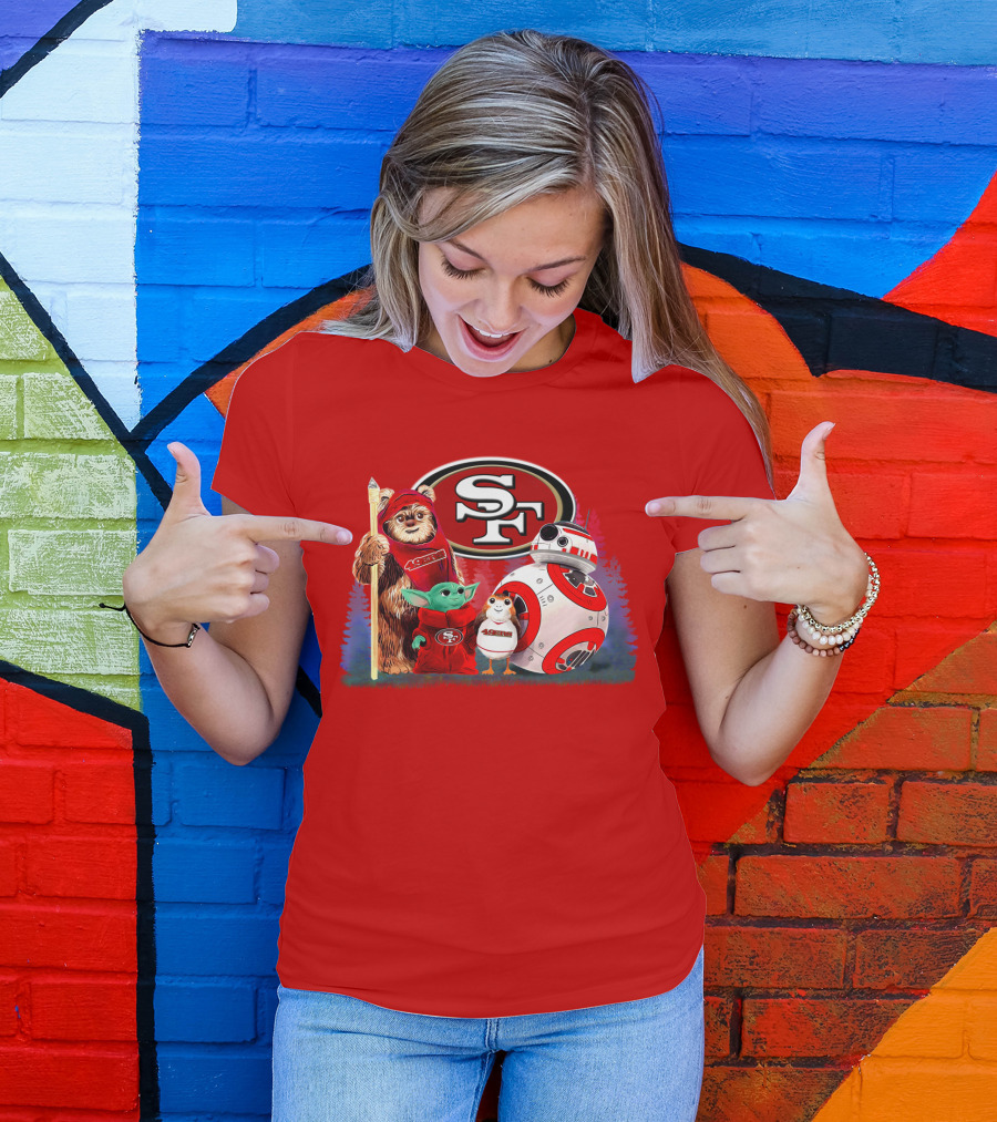 Star Wars SF 49ers Ewok Yoda BB-8 Porg Team Fan Gear T-Shirt