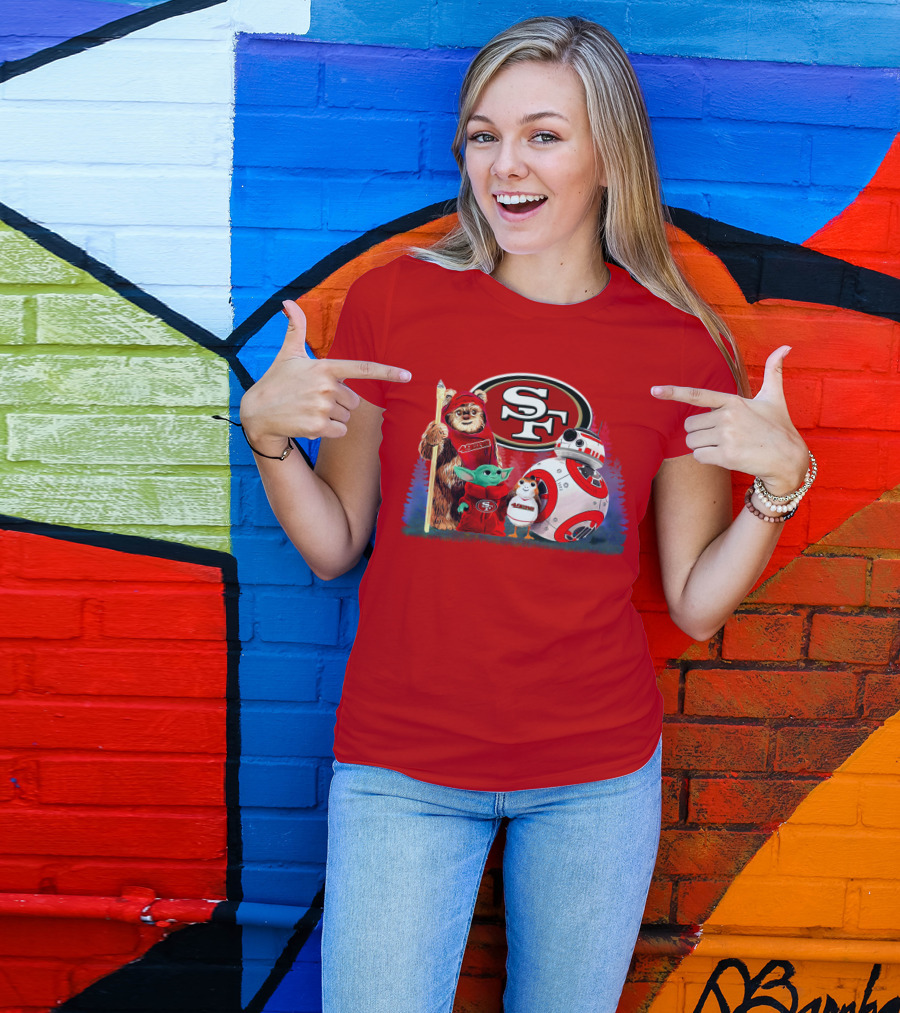 Star Wars SF 49ers Ewok Yoda BB-8 Porg Team Fan Gear T-Shirt
