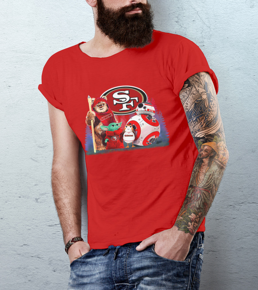 Star Wars SF 49ers Ewok Yoda BB-8 Porg Team Fan Gear T-Shirt