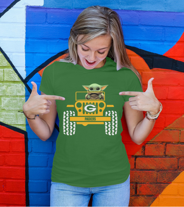 Baby Yoda Driving Green Bay Packers Jeep T-Shirt