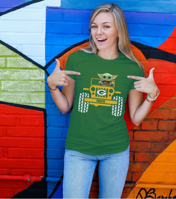 Baby Yoda Driving Green Bay Packers Jeep T-Shirt
