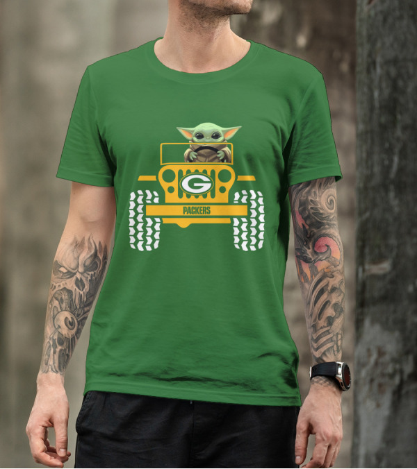 Baby Yoda Driving Green Bay Packers Jeep T-Shirt