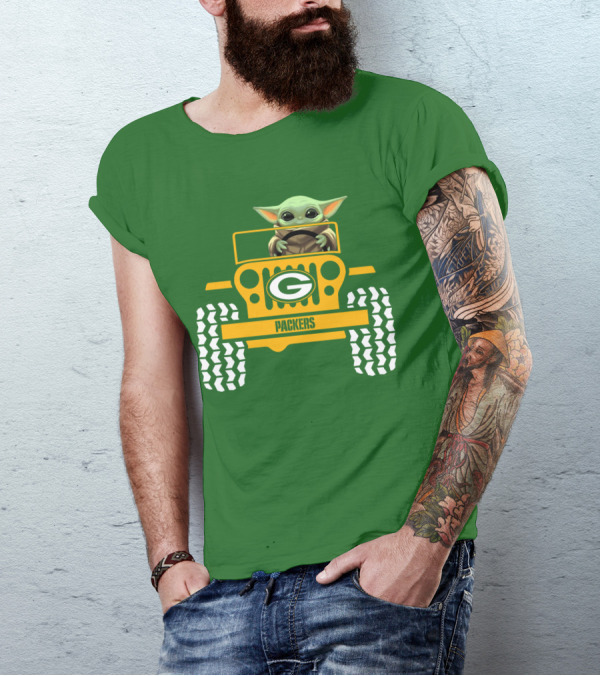 Baby Yoda Driving Green Bay Packers Jeep T-Shirt