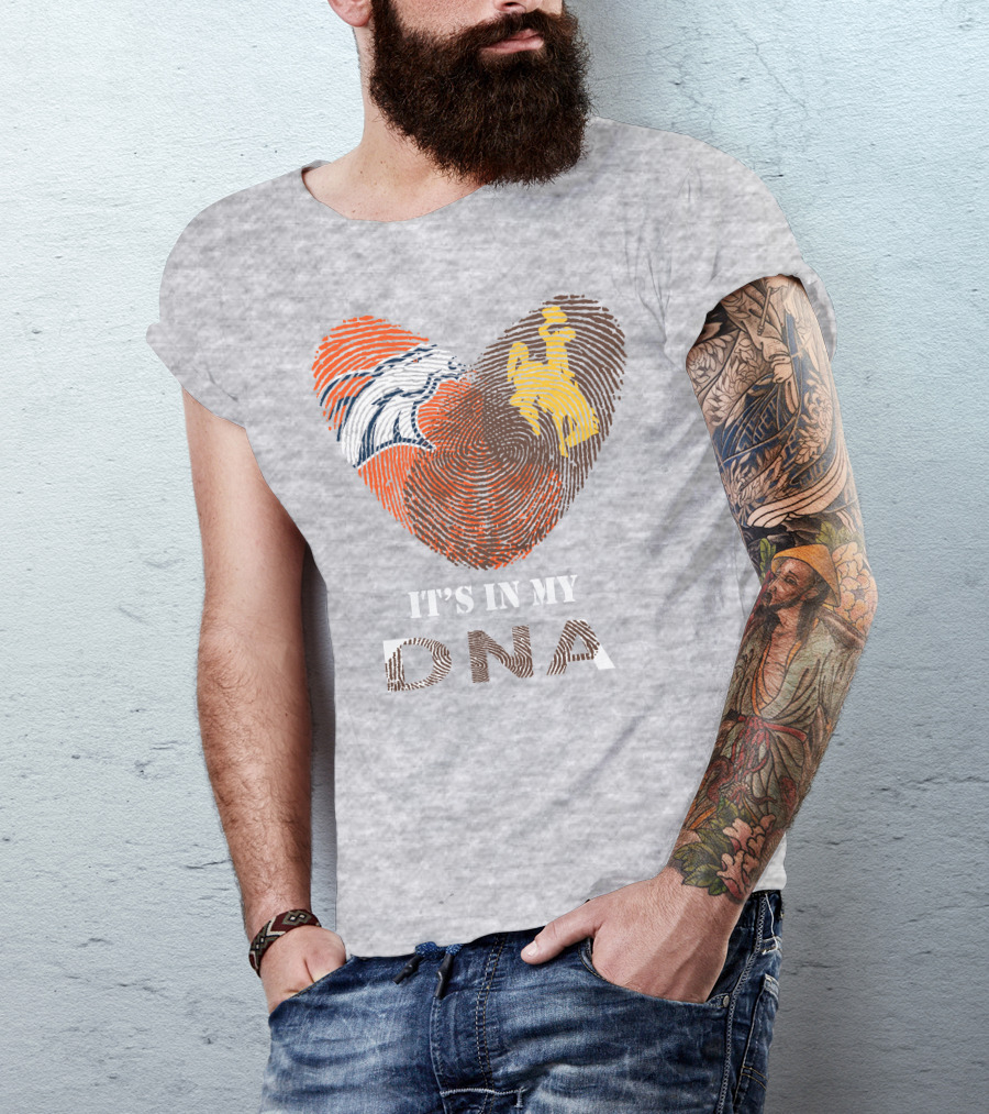 Denver Broncos And Wyoming Cowboys It's In My DNA Fingerprint Heart T-Shirt