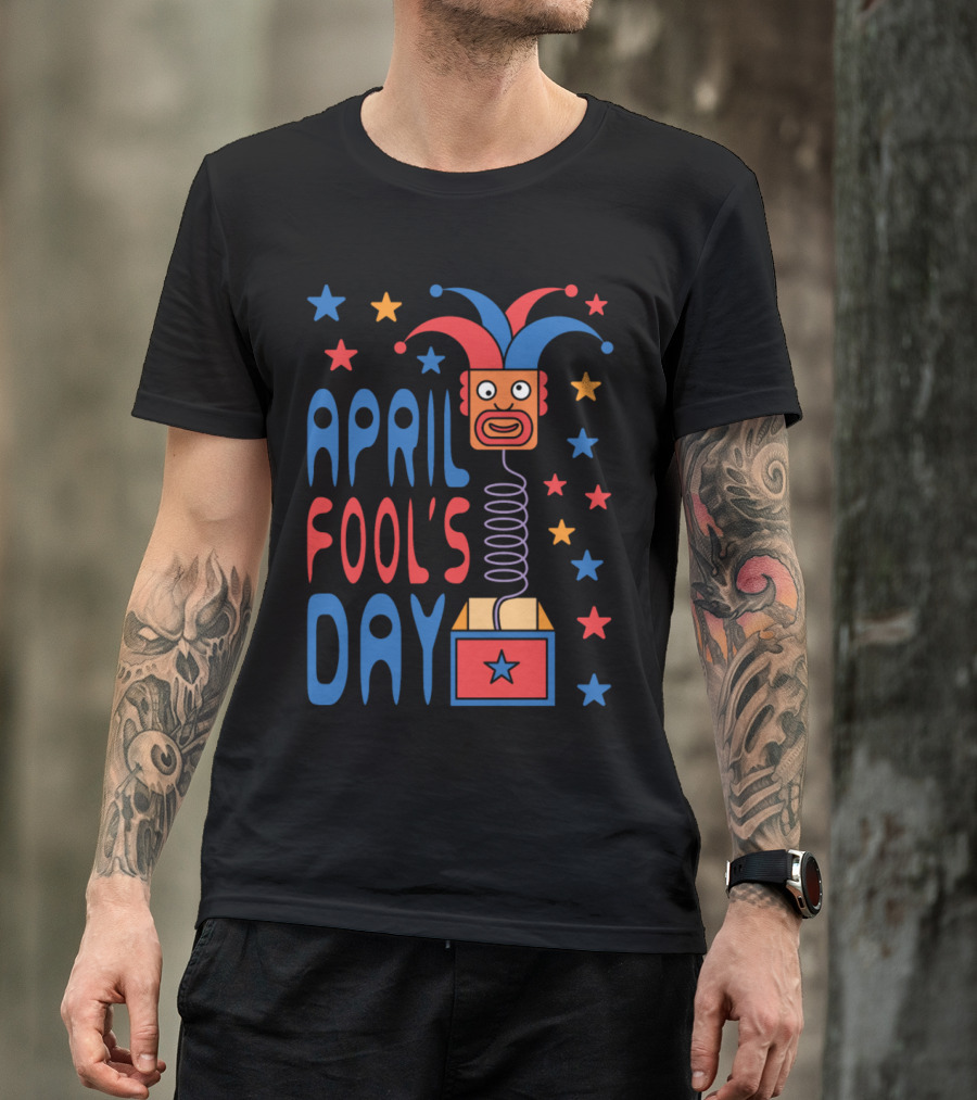 April Fool's Day Jack-in-the-Box Stars And Jester Hat T-Shirt