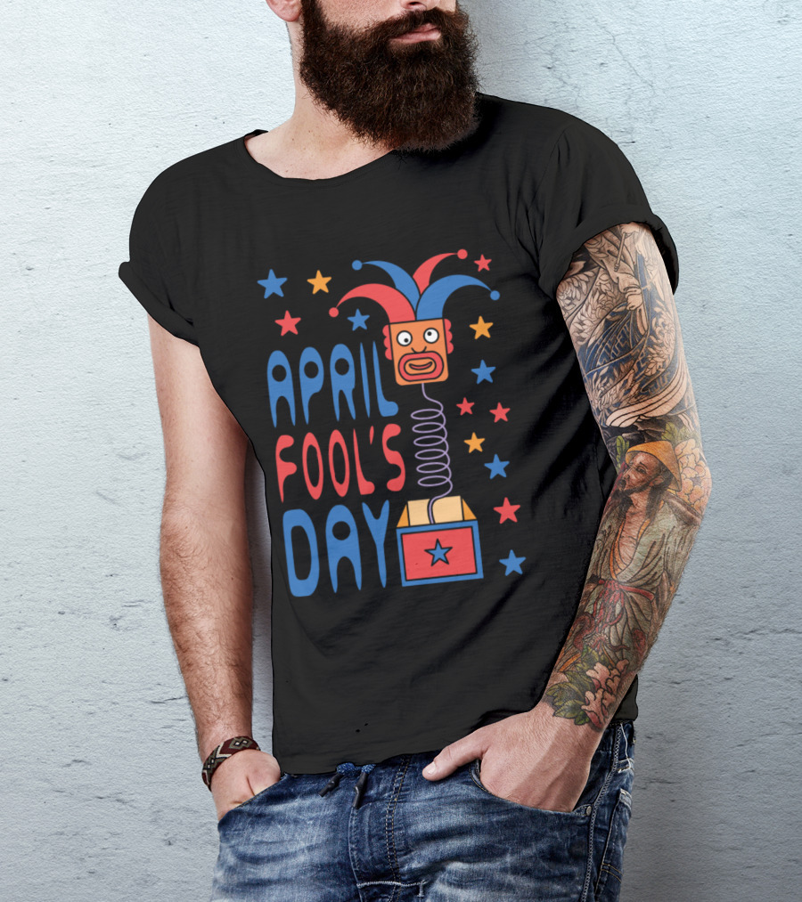 April Fool's Day Jack-in-the-Box Stars And Jester Hat T-Shirt