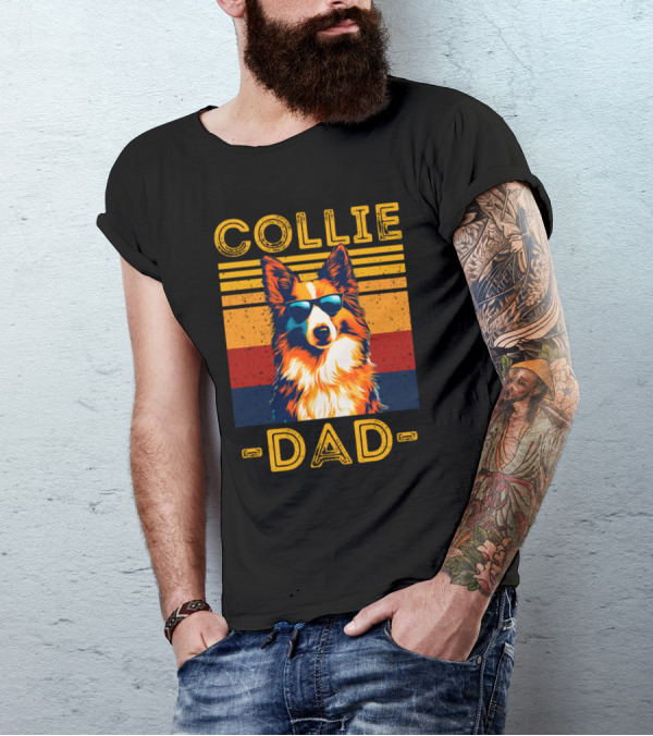 COLLIE DAD Retro Sunglasses Dog Vintage Stripes T-Shirt