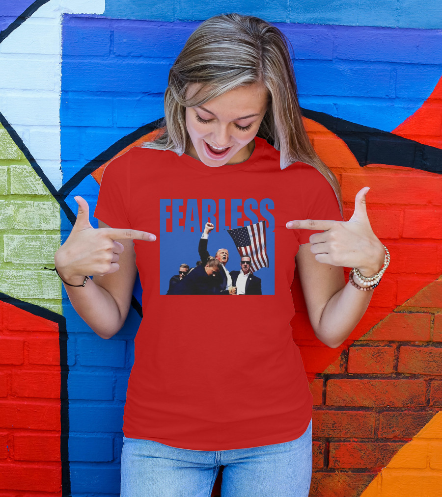 FEARLESS Trump Mike Hurst American Flag Iconic Moment T-Shirt