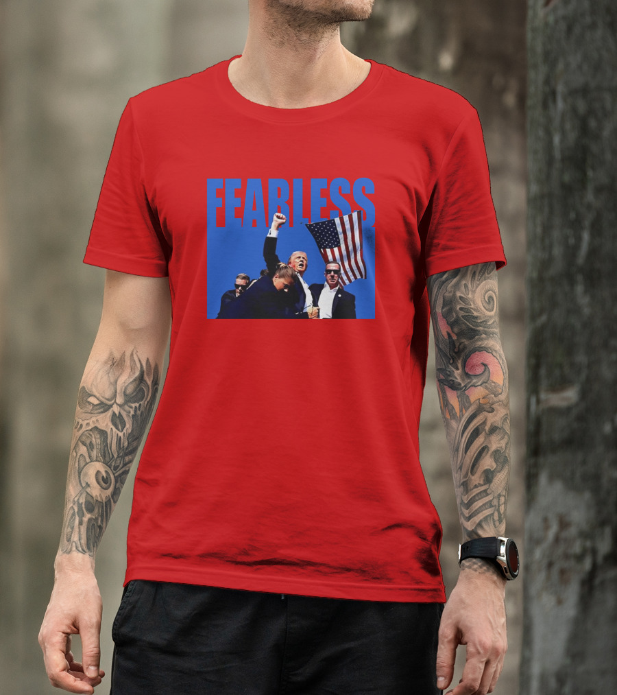 FEARLESS Trump Mike Hurst American Flag Iconic Moment T-Shirt