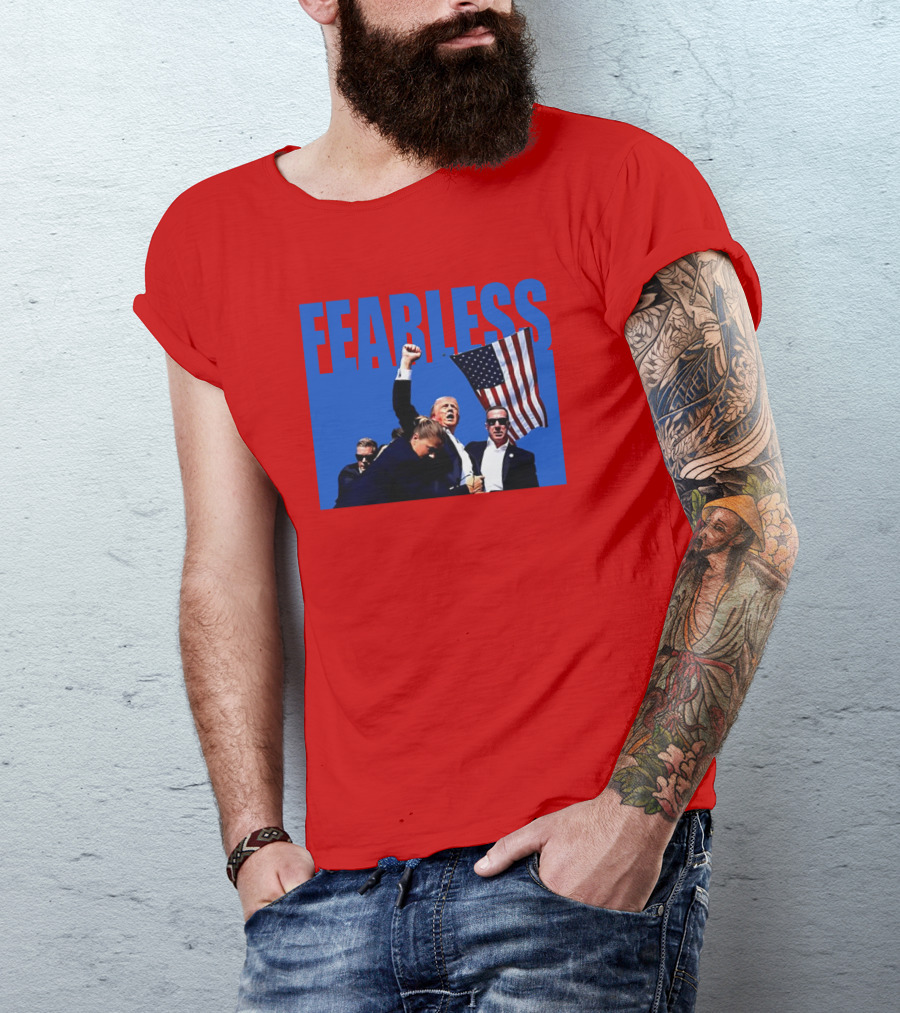 FEARLESS Trump Mike Hurst American Flag Iconic Moment T-Shirt