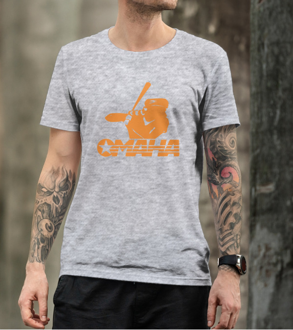 TN Omaha Baseball Silhouette With Star In Orange T-Shirt