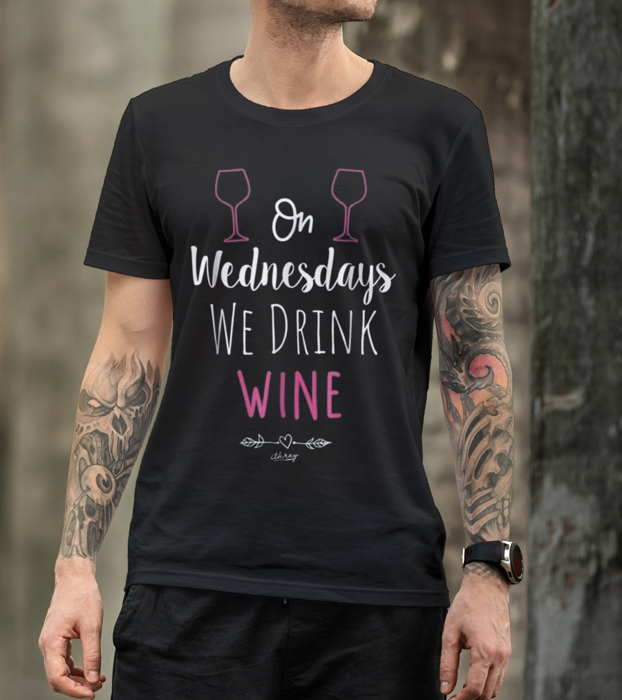 On Wednesdays We Drink Wine Cute Wine Lover With Heart And Leaf T-Shirt