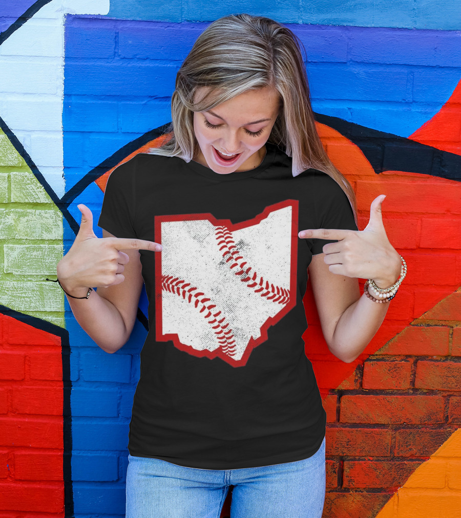 Ohio Baseball Map With Red Stitching T-Shirt