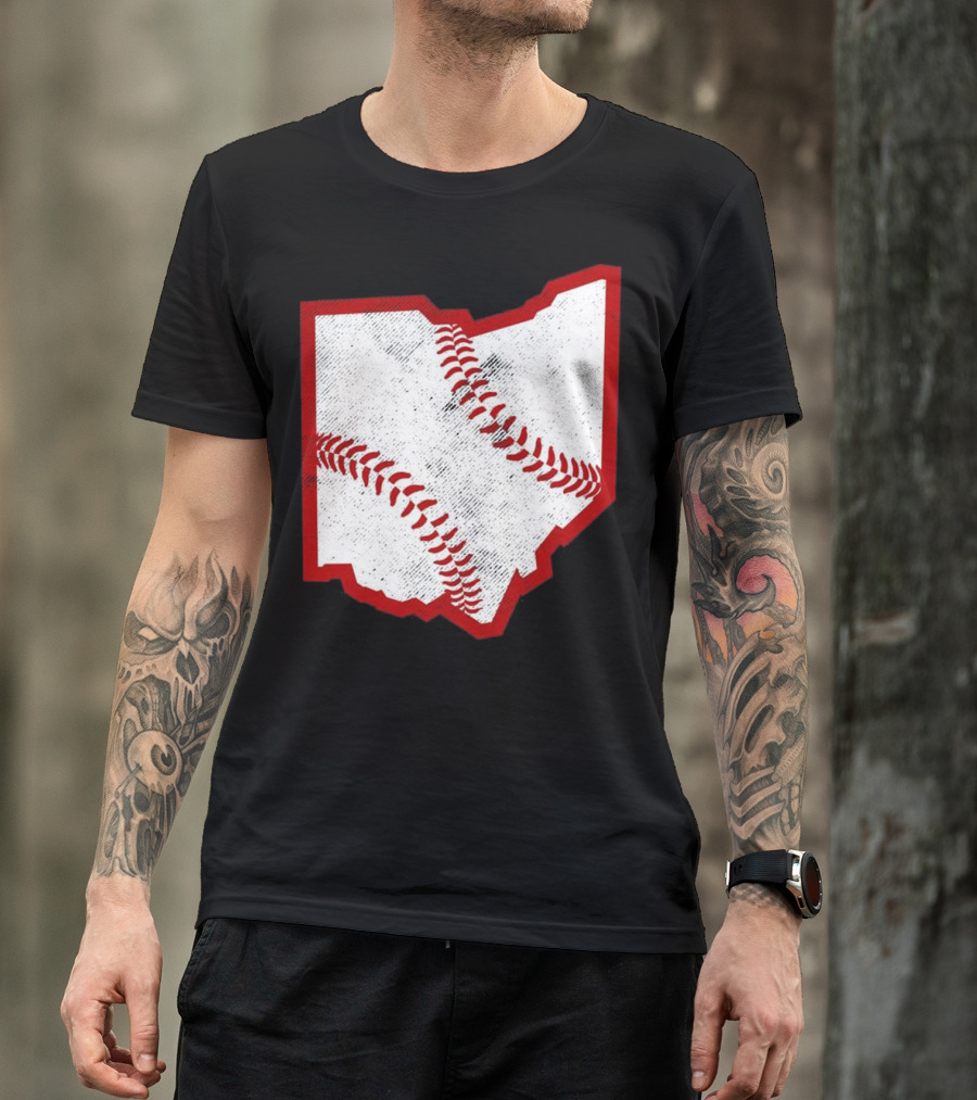 Ohio Baseball Map With Red Stitching T-Shirt