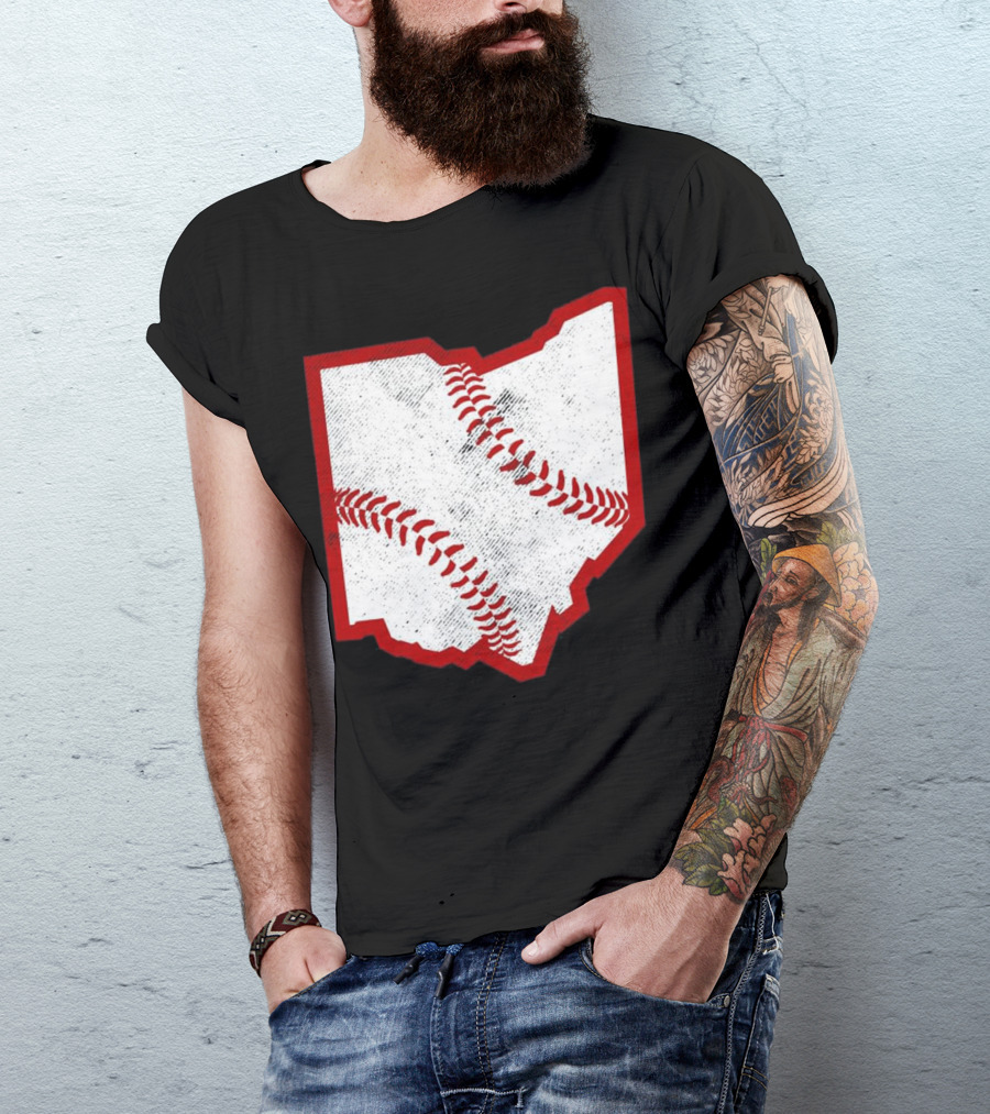 Ohio Baseball Map With Red Stitching T-Shirt