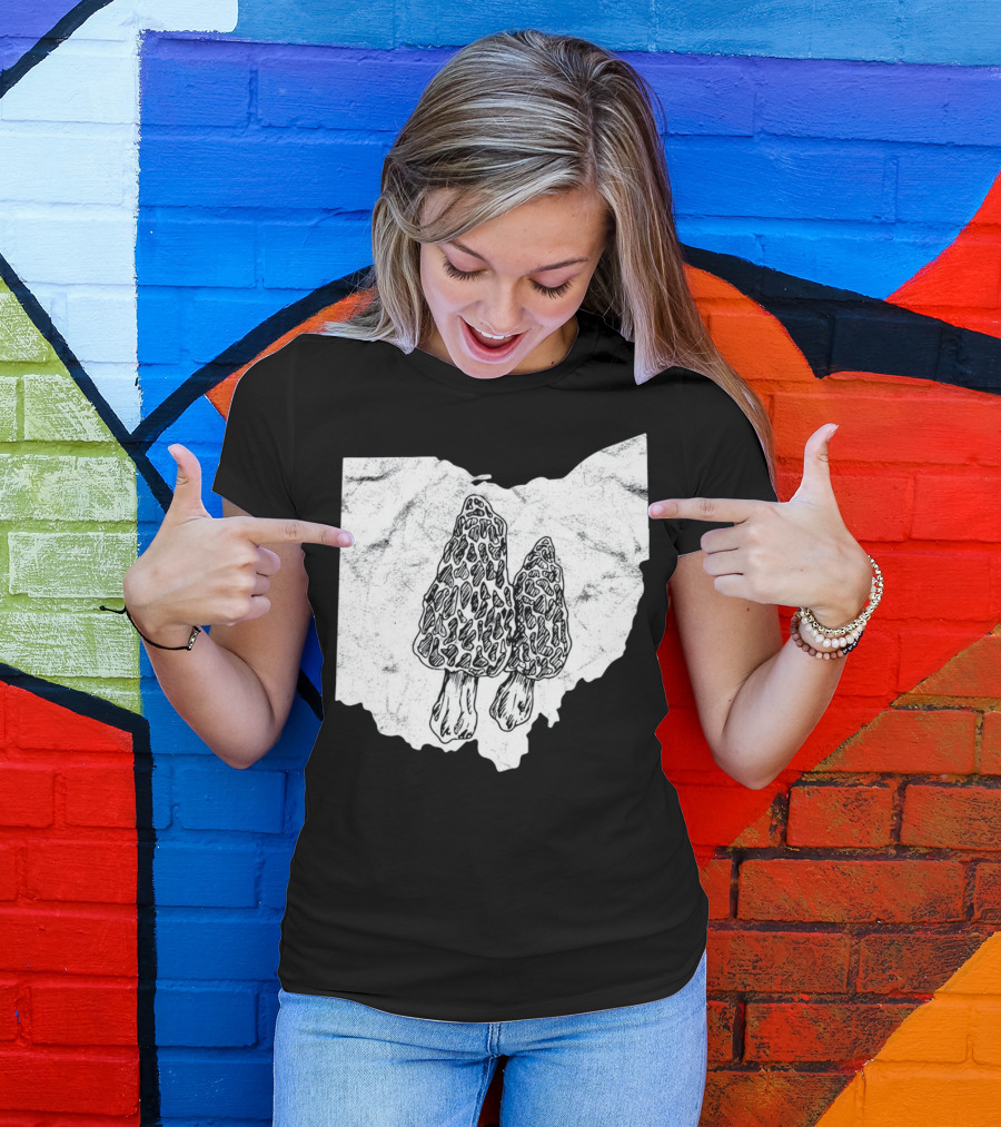 Ohio Morel Mushroom Hunting Map With Illustrated Morels T-Shirt