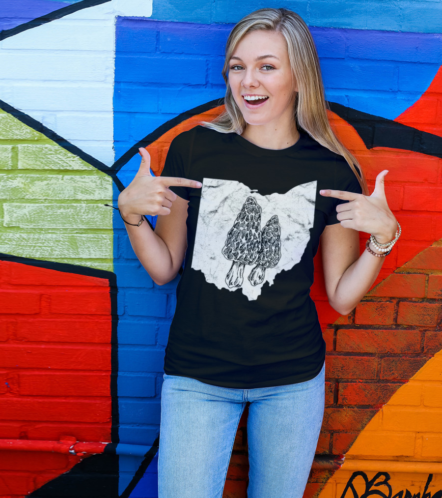 Ohio Morel Mushroom Hunting Map With Illustrated Morels T-Shirt