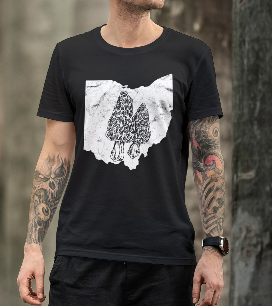 Ohio Morel Mushroom Hunting Map With Illustrated Morels T-Shirt