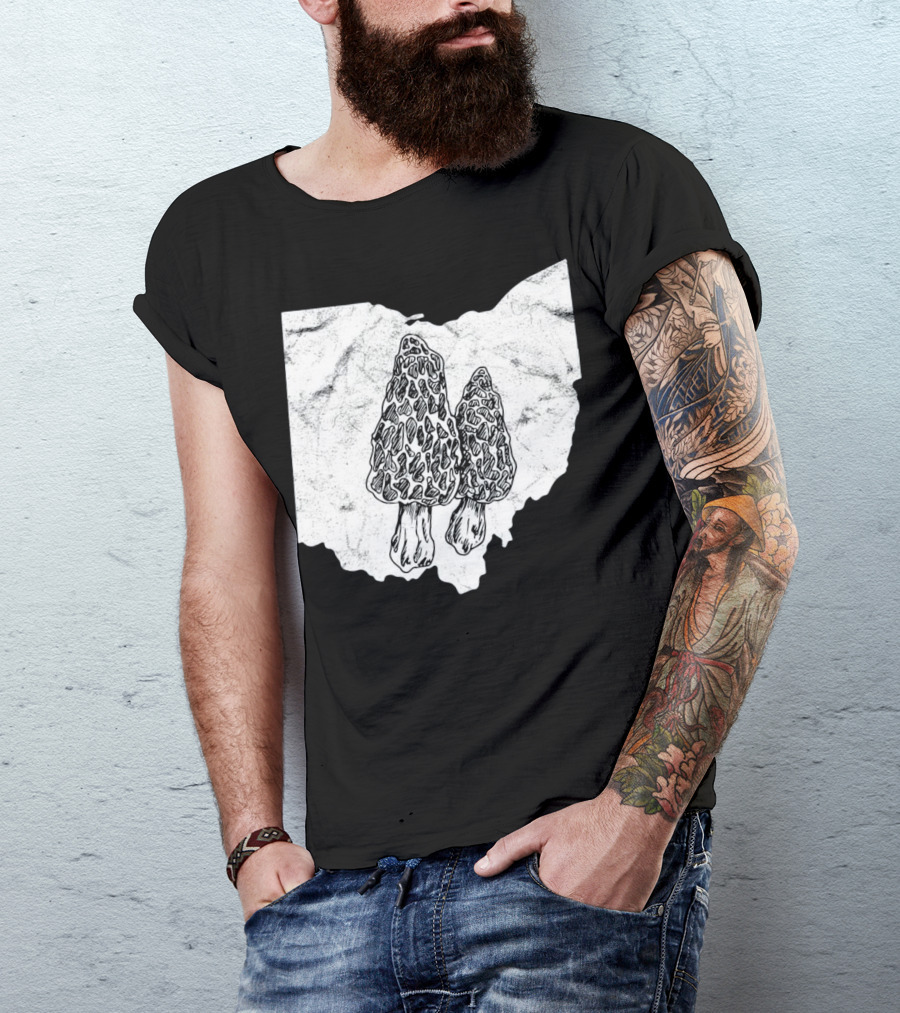 Ohio Morel Mushroom Hunting Map With Illustrated Morels T-Shirt